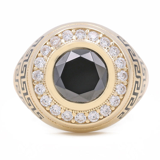 Black Onyx Greek Pattern Ring