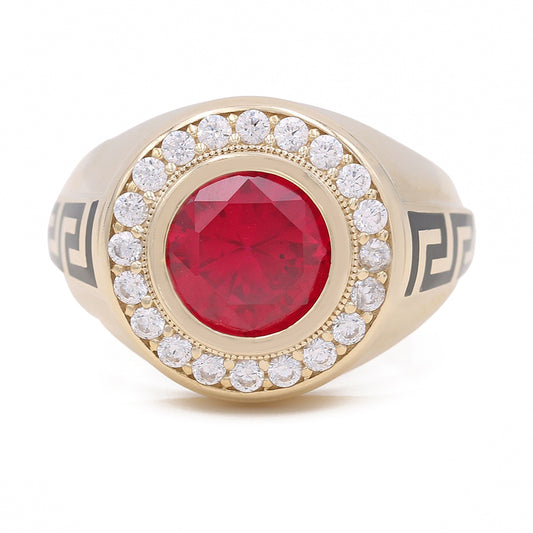 Red Ruby Ring with Greek Patterns