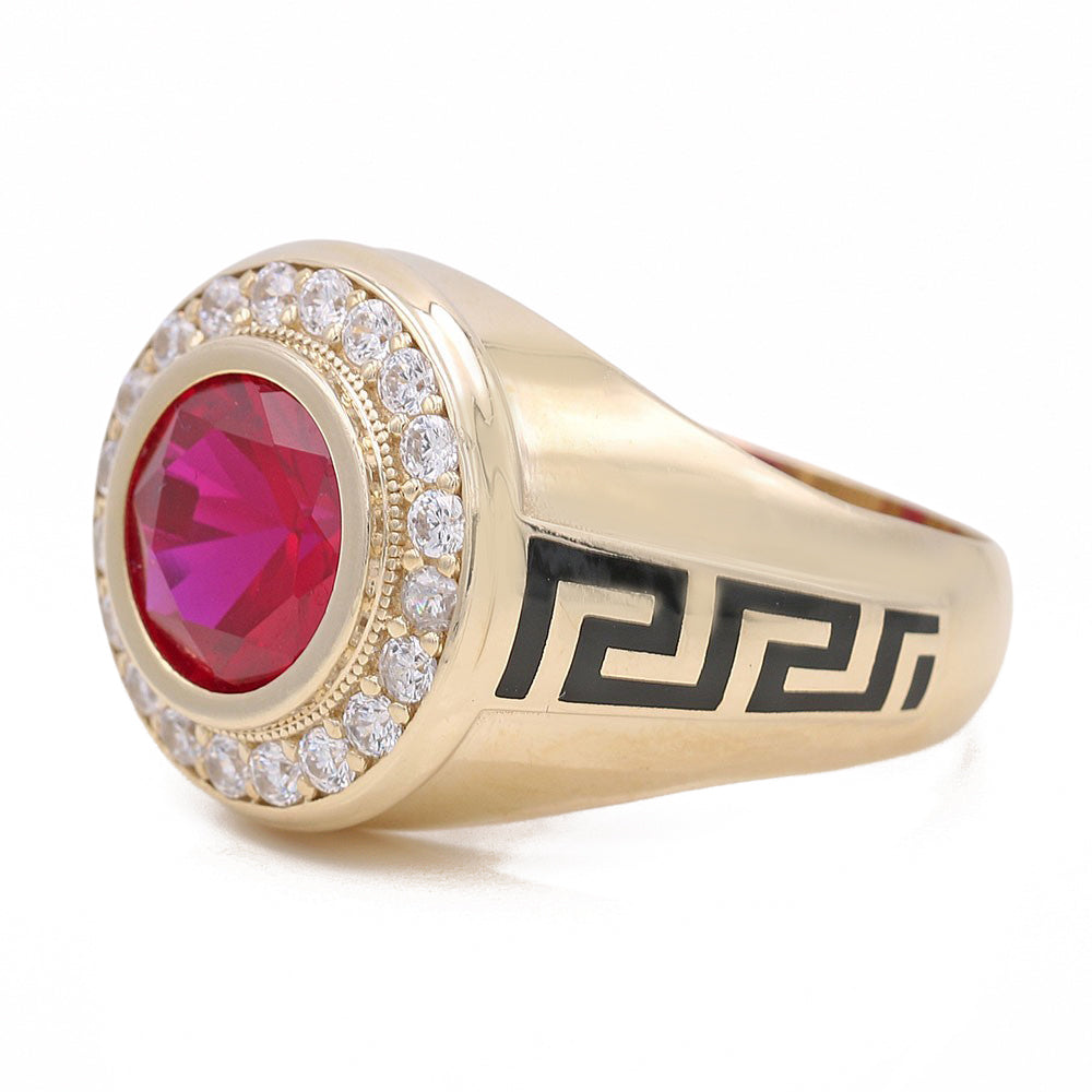 Red Ruby Ring with Greek Patterns