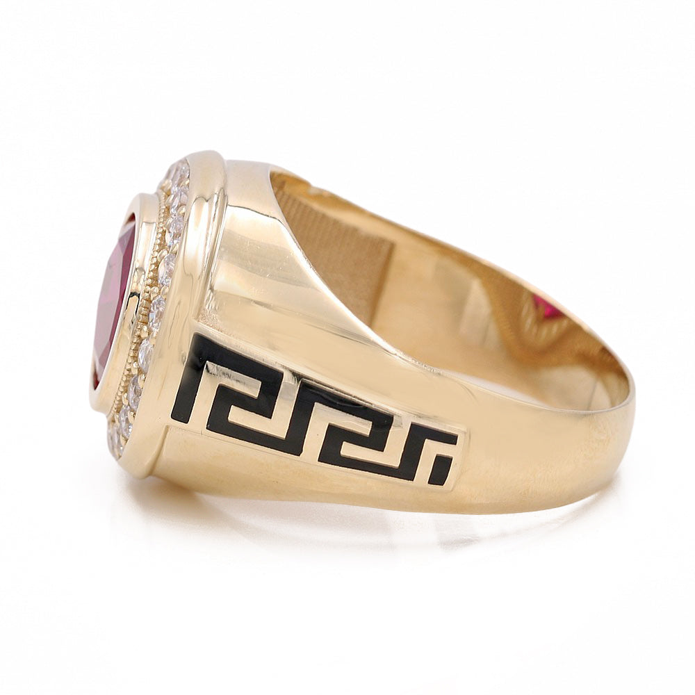 Red Ruby Ring with Greek Patterns