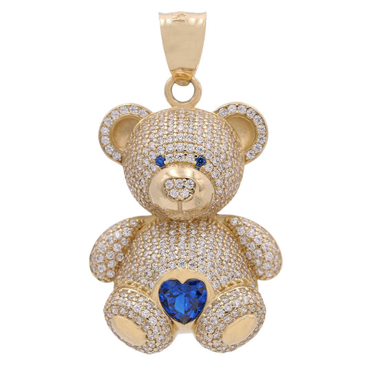 Bear with Blue Stone Heart and Cubic Zirconias
