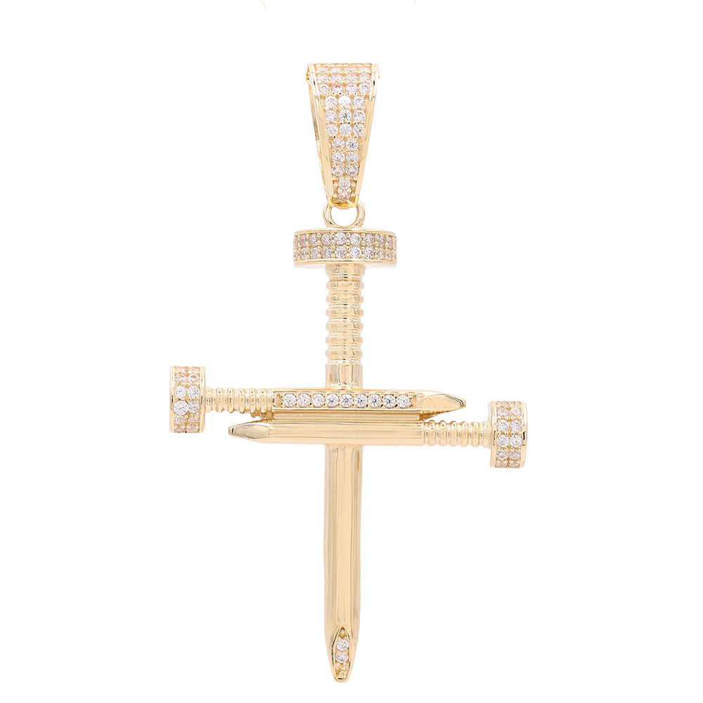 Nail Cross Pendant with Color Stones and Cubic Zirconias