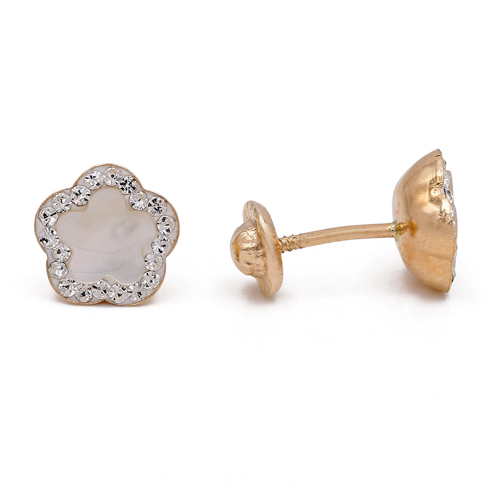 Flower Earrings with Cubic Zirconias and White Stone