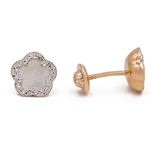 Flower Earrings with Cubic Zirconias and White Stone