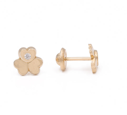 Flowers with Heart Shape Earrings with Cubic Zirconias