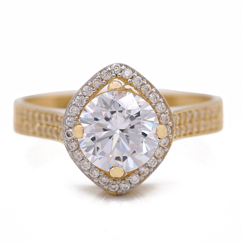 Rain Drop Center Stone Ring with Cubic Zirconias