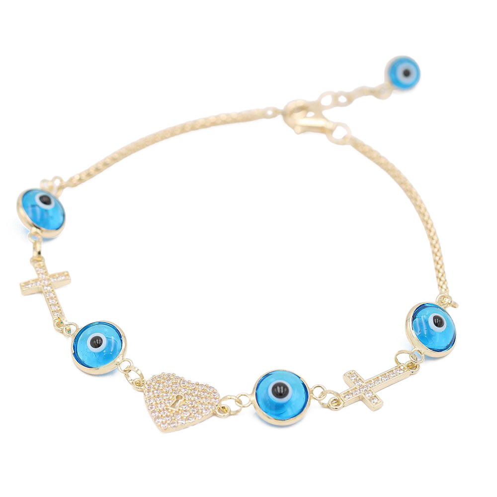 Evil Eyes, Crosses, and Lock Heart  Bracelet