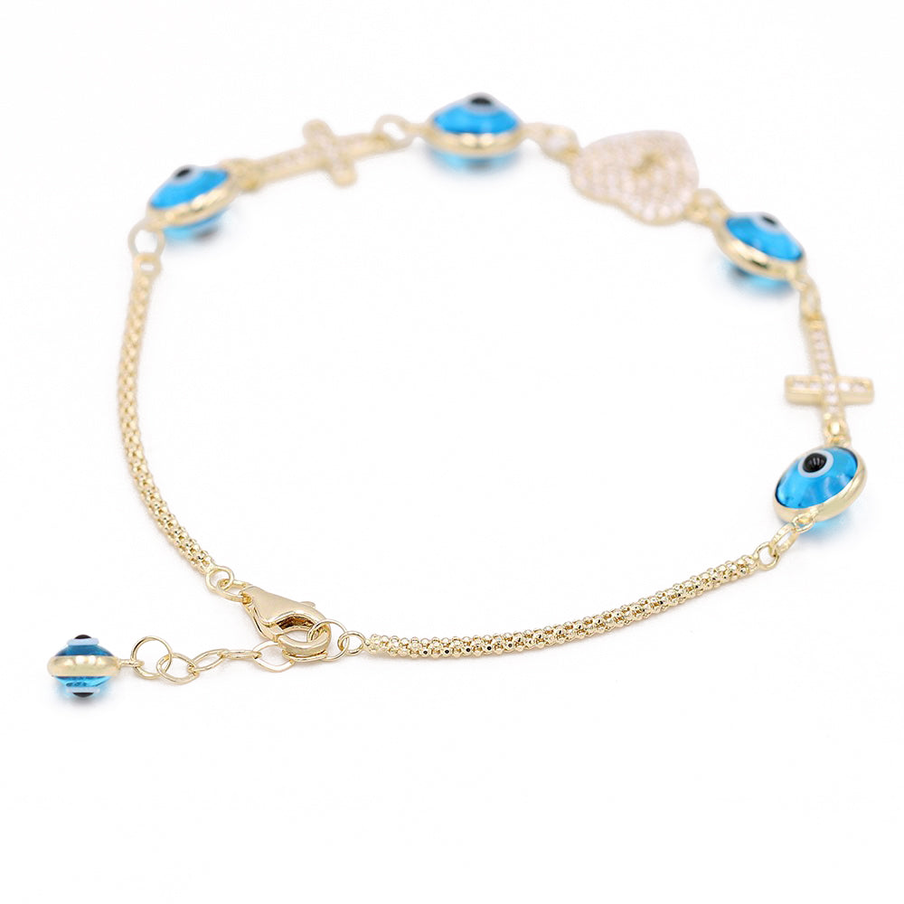 Evil Eyes, Crosses, and Lock Heart  Bracelet