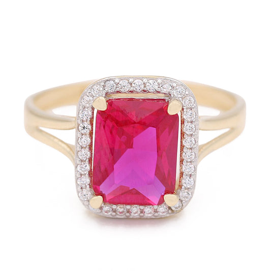 Fashion Ring with Pink Square Center Stone and Cubic Zirconias