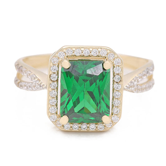 Fashion Ring with Green Center Stone and Cubic Zirconias