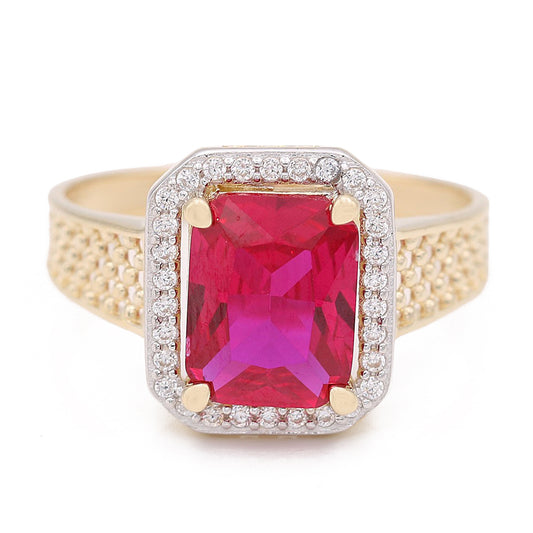 Fashion Ring with Pink Center Stone and Cubic Zirconias