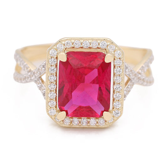 Fashion Ring with Pink Center Stone and Cubic Zirconias
