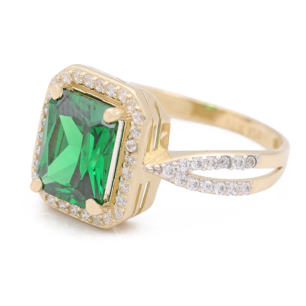 Fashion Ring with Green Center Stone and Cubic Zirconias