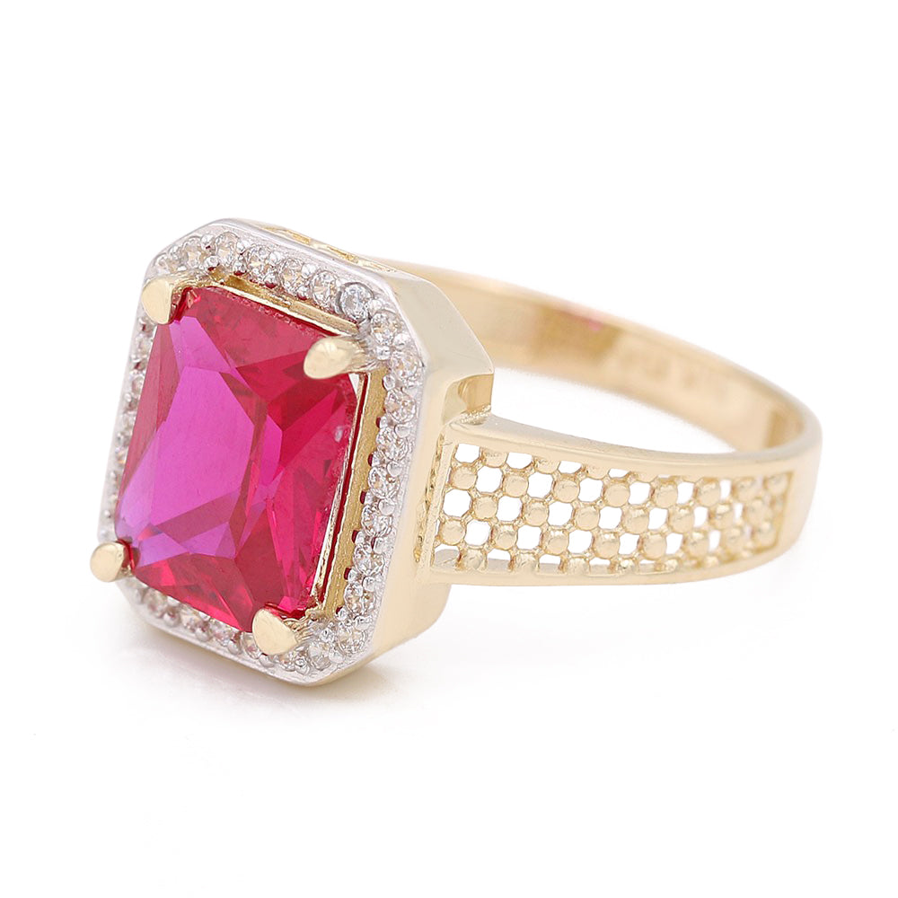 Fashion Ring with Pink Center Stone and Cubic Zirconias