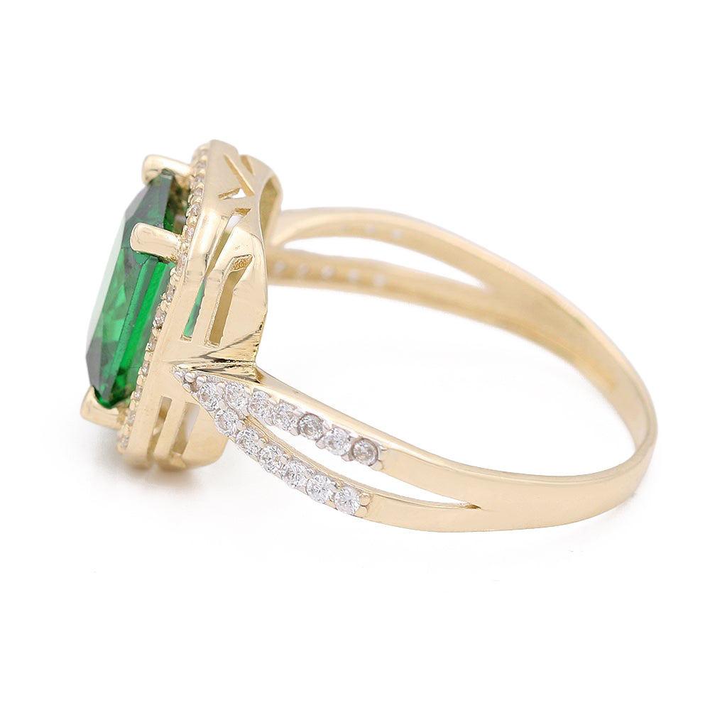 Fashion Ring with Green Center Stone and Cubic Zirconias