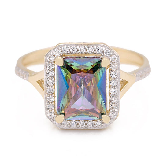 Fashion Ring with Color Center Stone and Cubic Zirconias