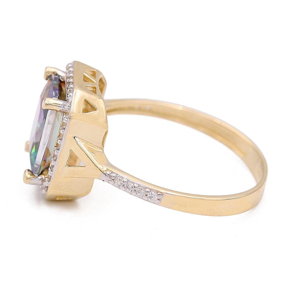 Fashion Ring with Color Center Stone and Cubic Zirconias