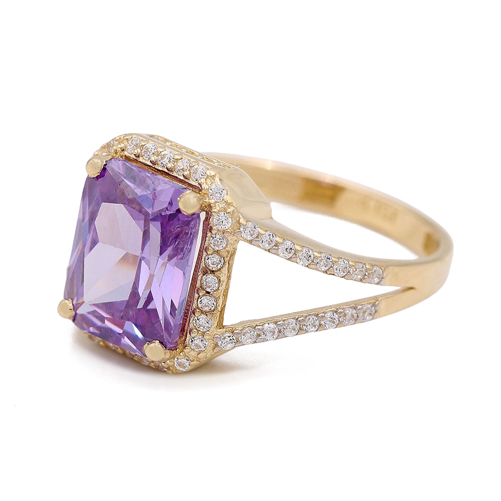 Fashion Ring with Purple Square Center Stone and Cubic Zirconias