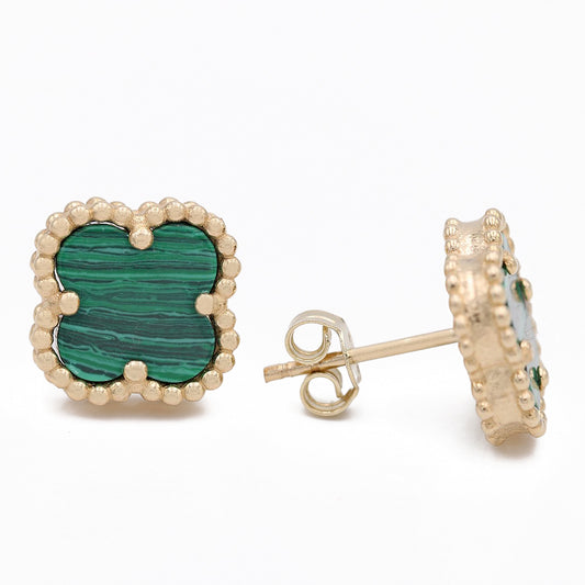 Flowers Earrings with Green Color Stone