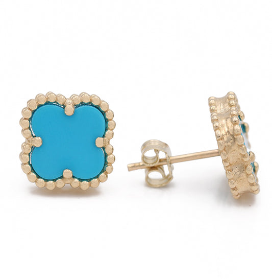 Flowers Earrings with Blue Color Stone