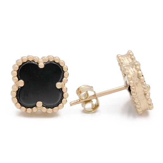 Flowers Earrings with Black Color Stone