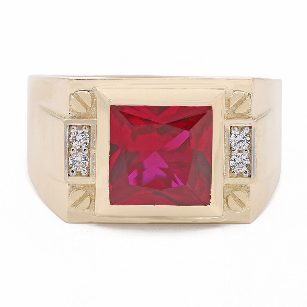 Fashion Ring with Red Center Square Stone