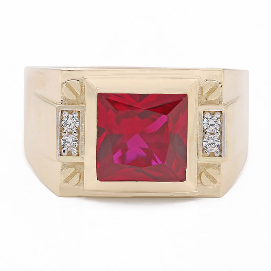Fashion Ring with Red Center Square Stone