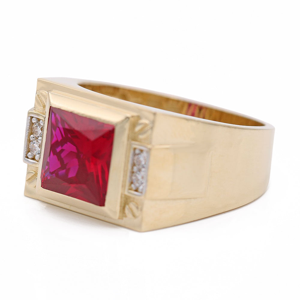 Fashion Ring with Red Center Square Stone