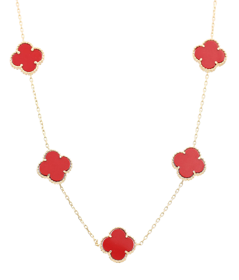 Flowers Coral Color Stone Necklace