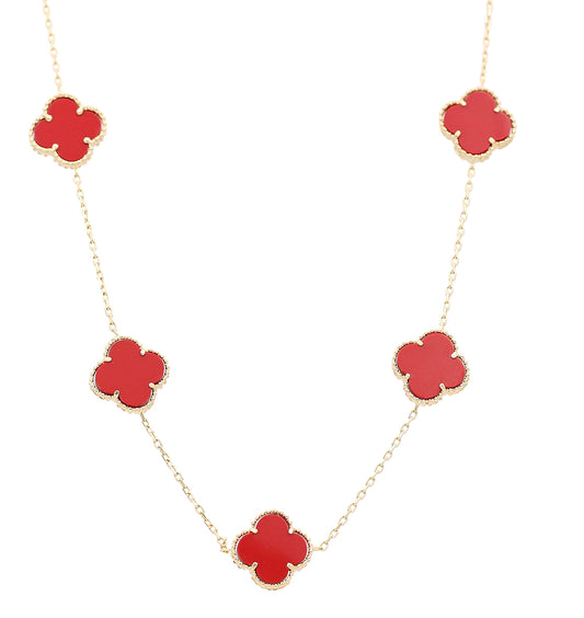 Flowers Coral Color Stone Necklace