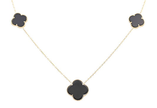 Flower Trio Black Color Stone Necklace