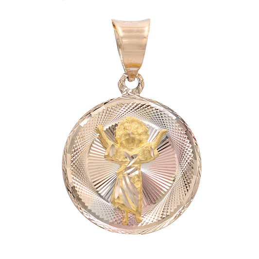 Jesus Child Round Pendant with Diamond Cut Reliefs