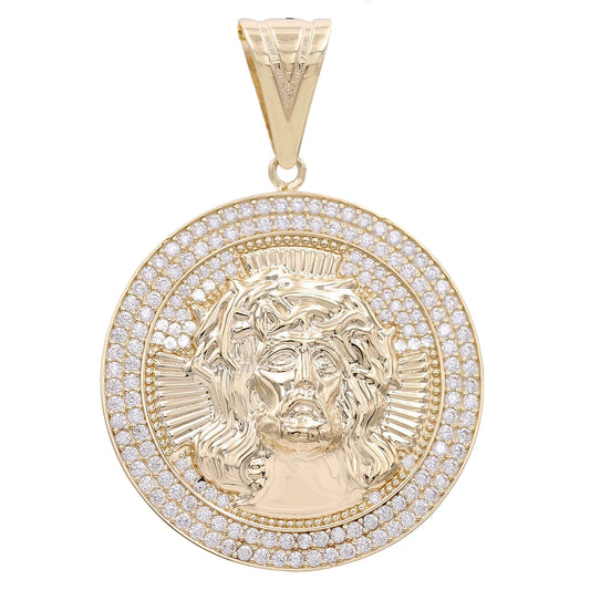 Jesus Face Round Pendant with Cubic Zirconias