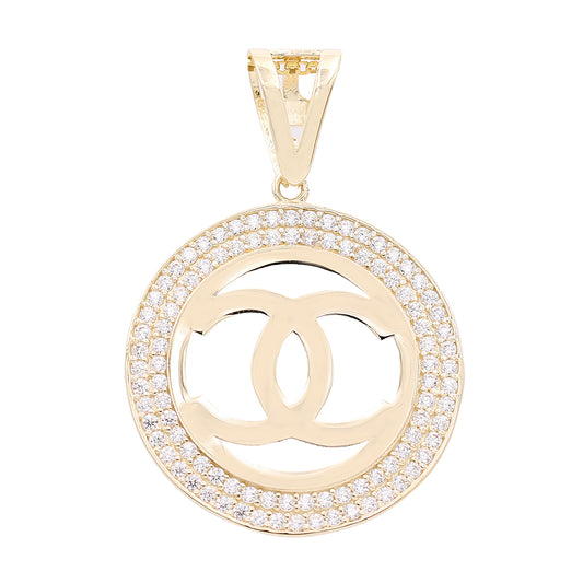 Fashion Round Logo Pendant with Cubic Zirconias