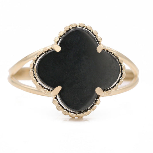 Flower Ring with Black Stone Insert