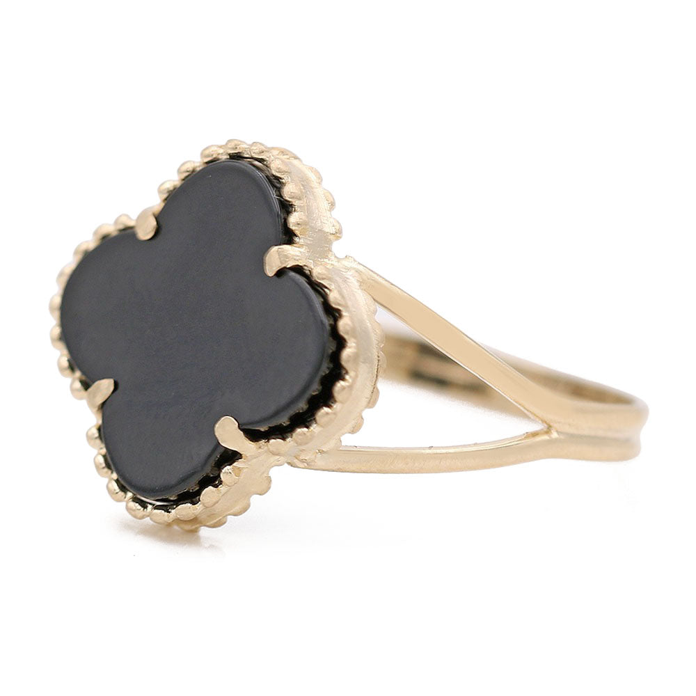 Flower Ring with Black Stone Insert