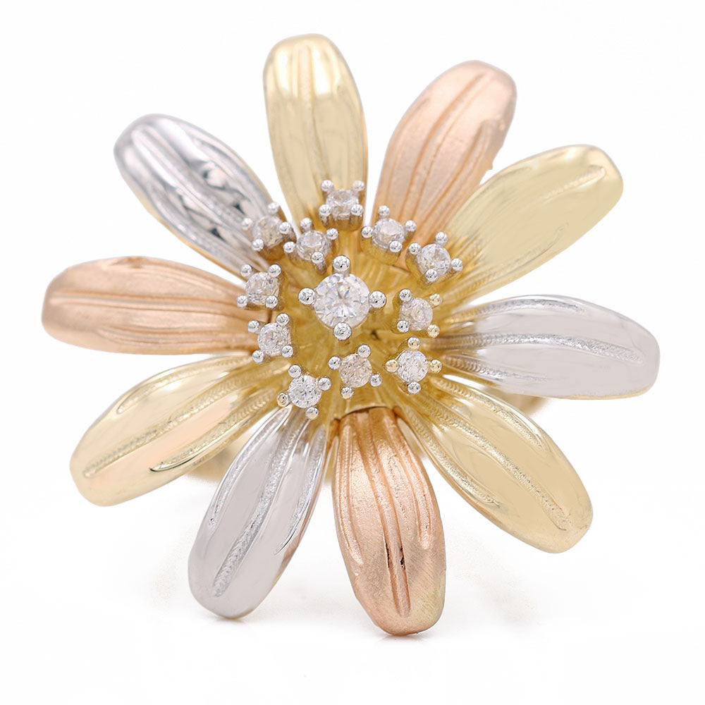 Fashion Flower Ring with Cubic Zirconias