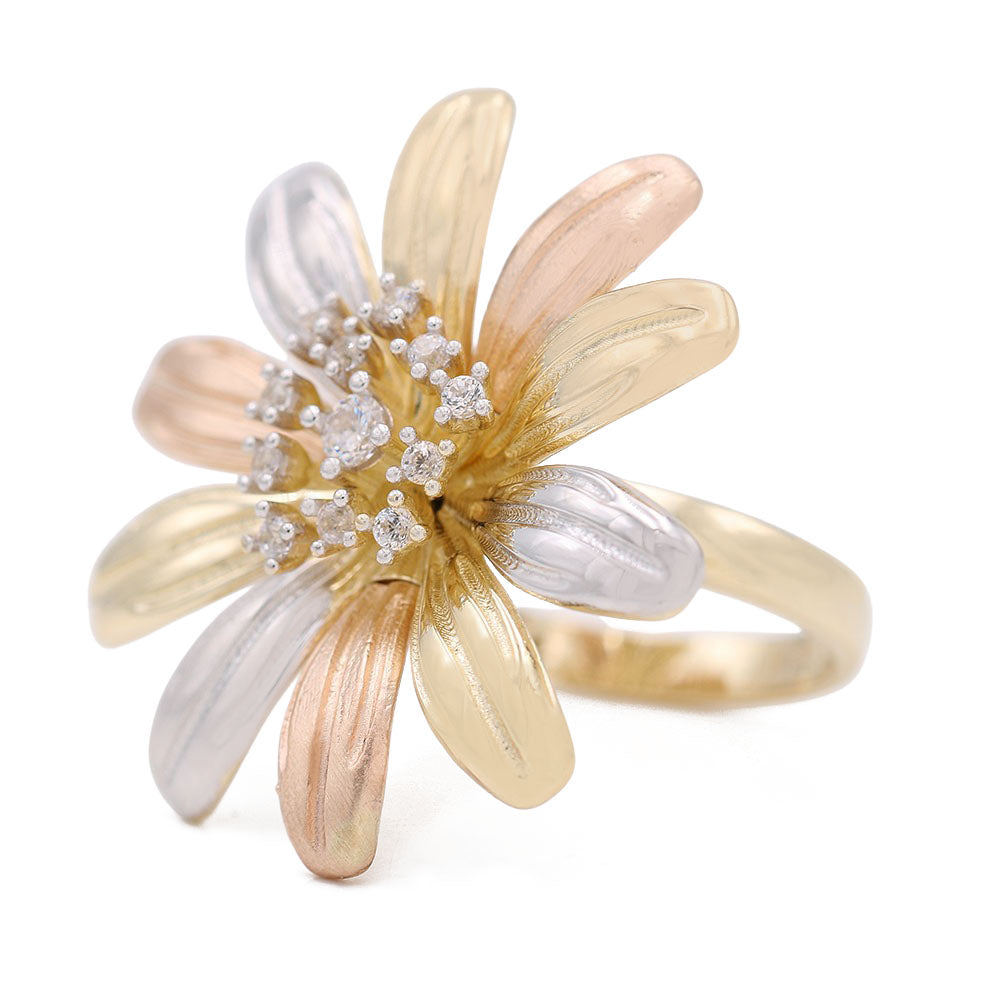 Fashion Flower Ring with Cubic Zirconias