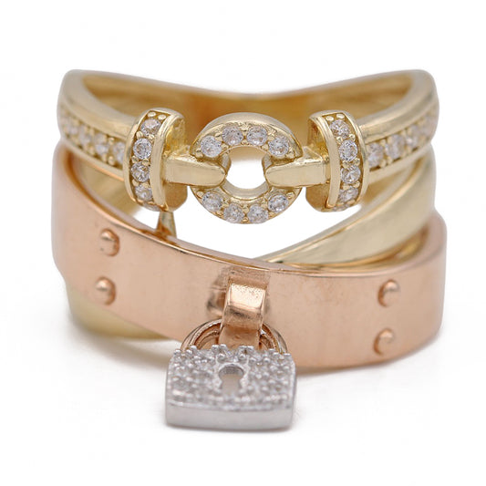Fashion Ring with Lock Beads and Cubic Zirconias