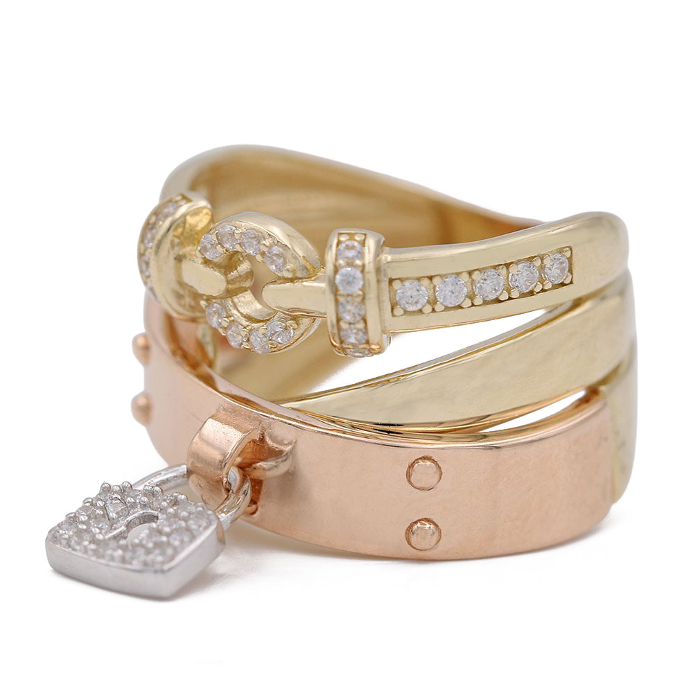 Fashion Ring with Lock Beads and Cubic Zirconias