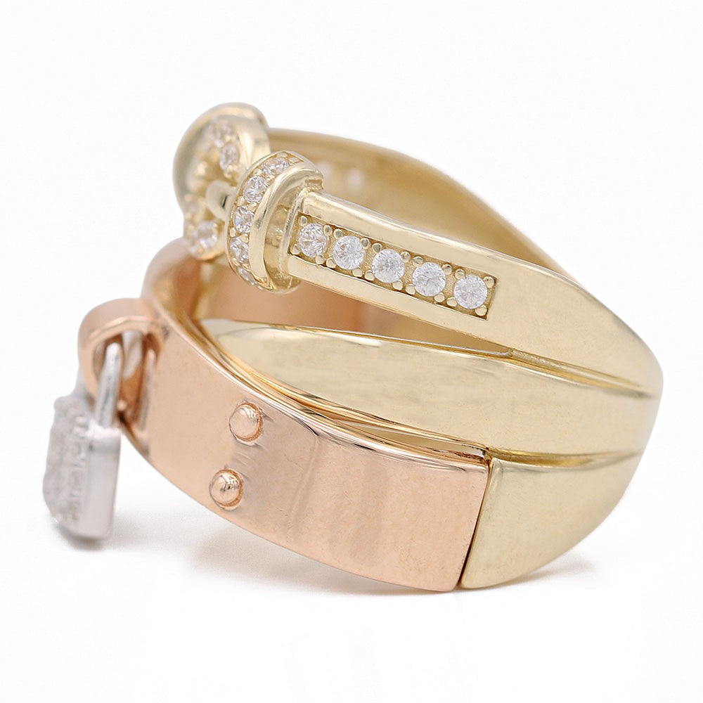 Fashion Ring with Lock Beads and Cubic Zirconias