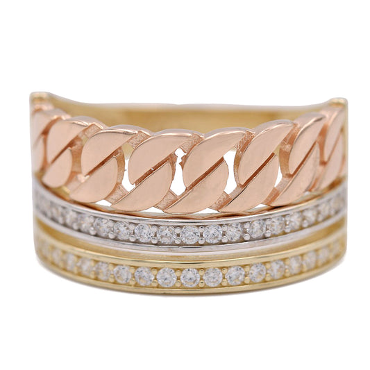 Fashion Chain Link and Bands Ring with Cubic Zirconia