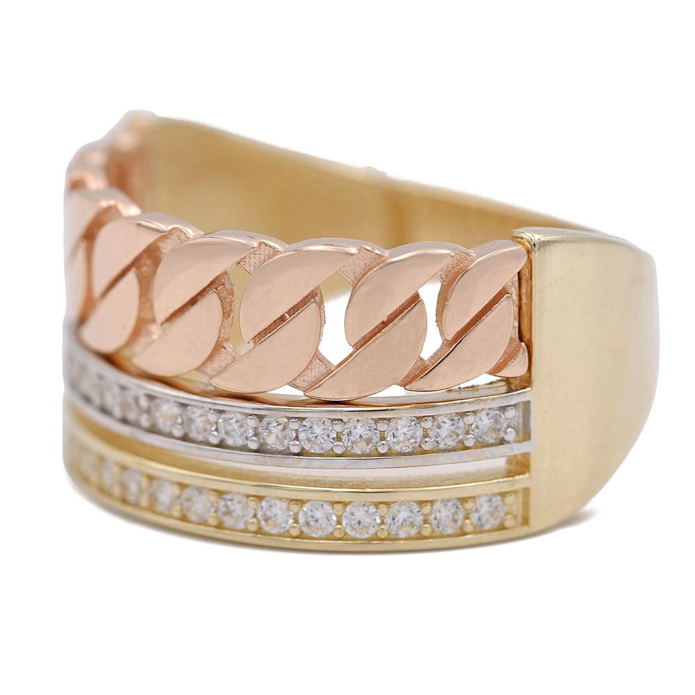 Fashion Chain Link and Bands Ring with Cubic Zirconia