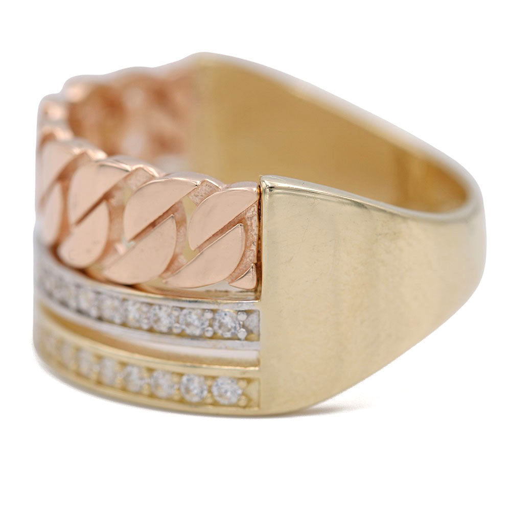Fashion Chain Link and Bands Ring with Cubic Zirconia