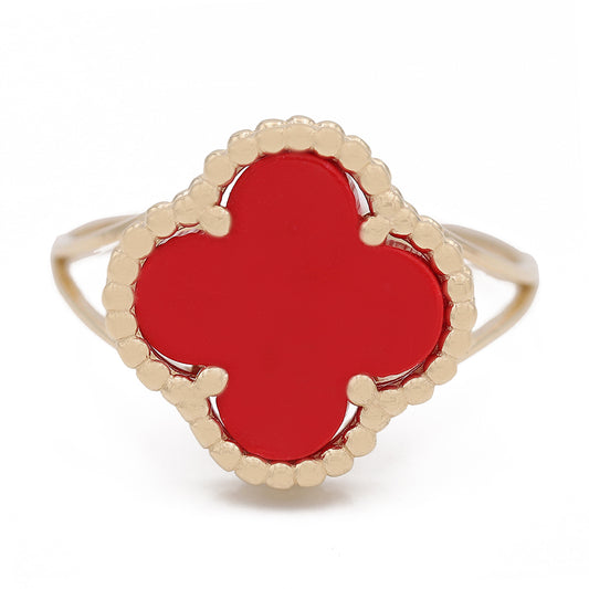 Flower Ring with Coral Color Stone