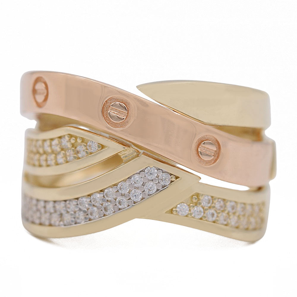 Fashion Buckle Design Ring with Cubic Zirconias
