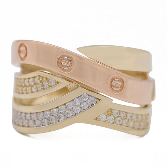 Fashion Buckle Design Ring with Cubic Zirconias