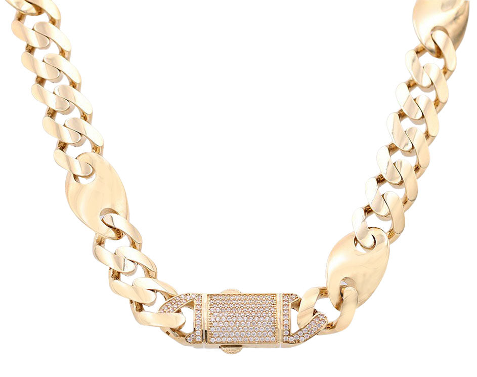 Semi-Solid Cuban Link Chain with Cubic Zirconias