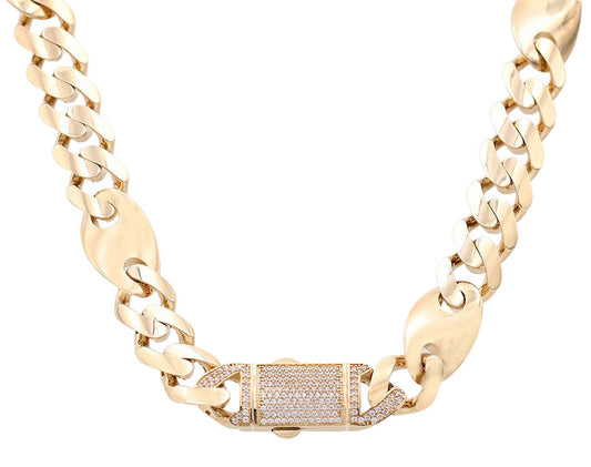 Semi-Solid Cuban Link Chain with Cubic Zirconias