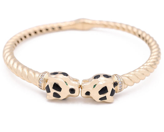 Panther Head with Color Stones Rope Bracelet